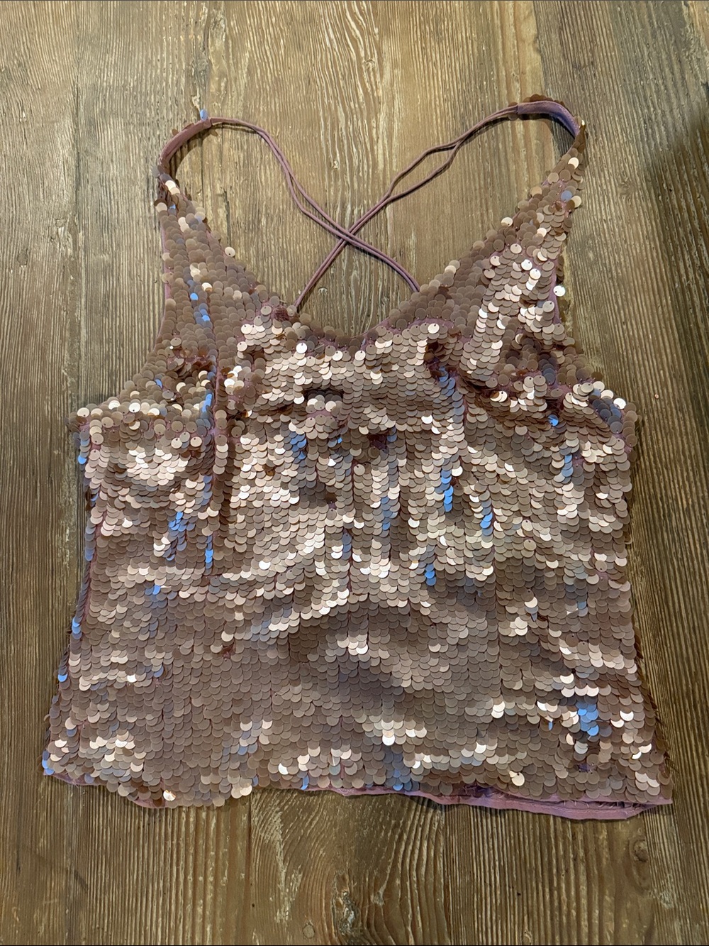 Vintage Alfredo Venini Silk Sequin Crisscross Camisole in Rose Gold